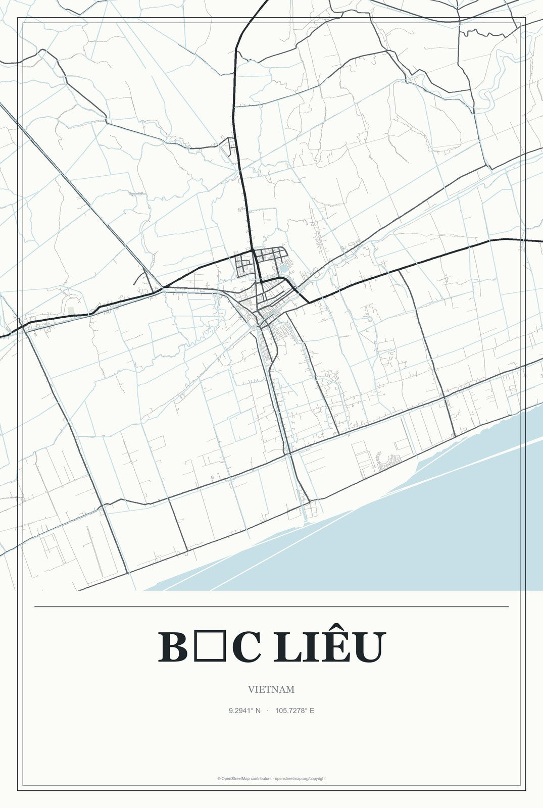 Bạc Liêu, Vietnam City Map Aluminum Sign in Gallery Air style