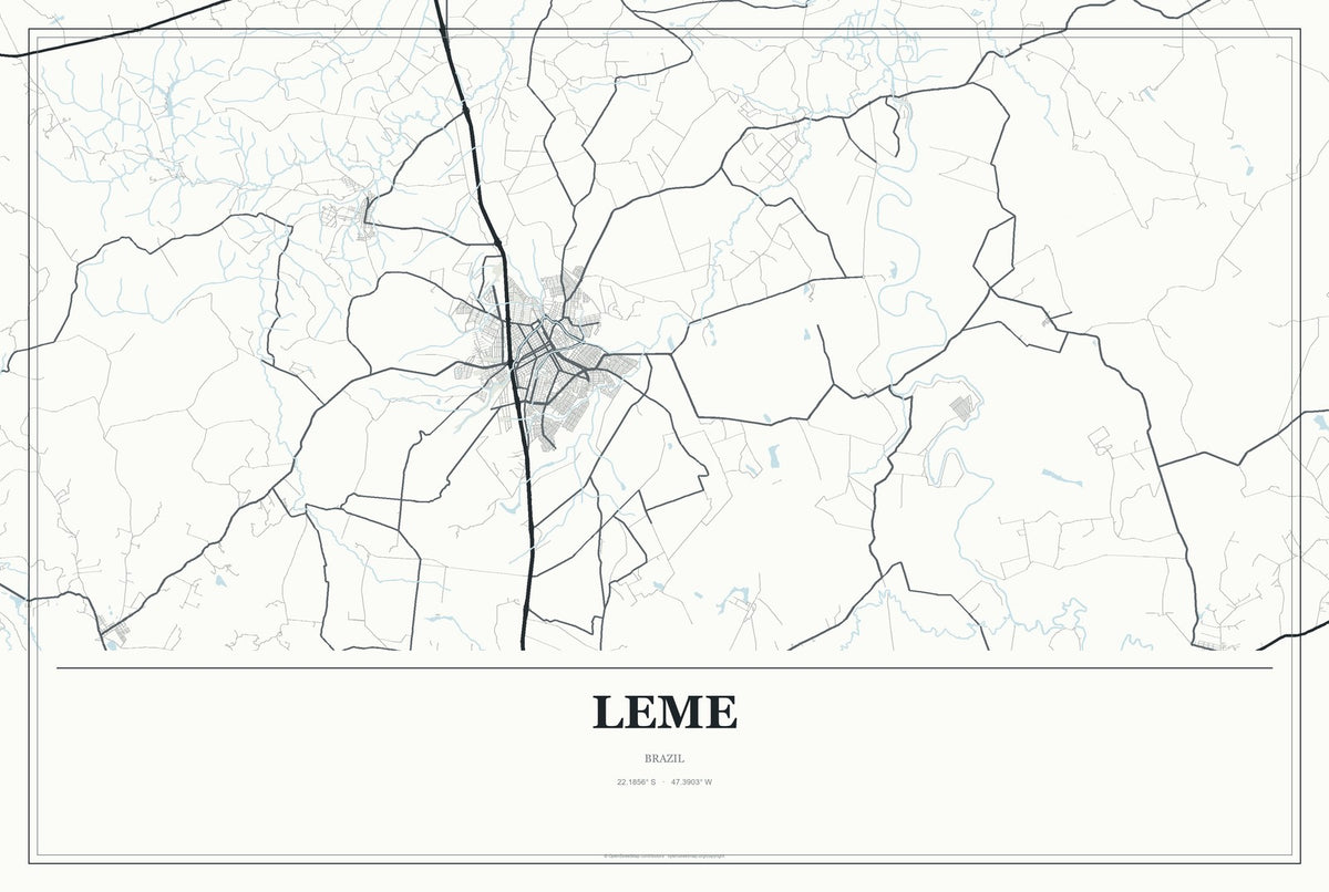 Leme, São Paulo, Brazil City Map Aluminum Sign in Gallery Air style