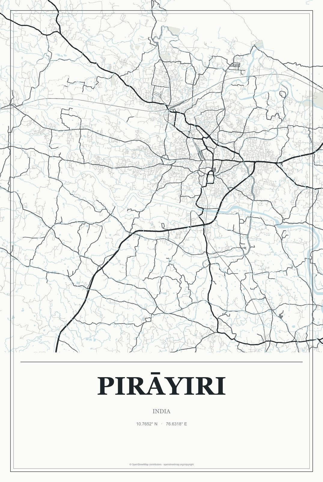 Pirāyiri, India City Map Aluminum Sign in Gallery Air style