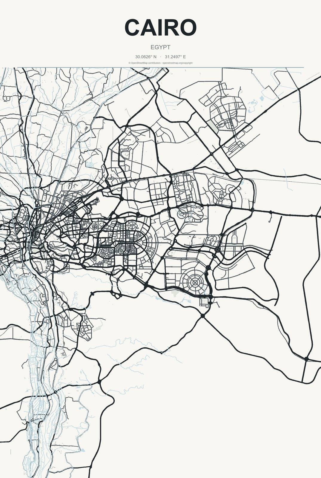 Cairo, Egypt City Map Aluminum Sign in Headline Atlas style