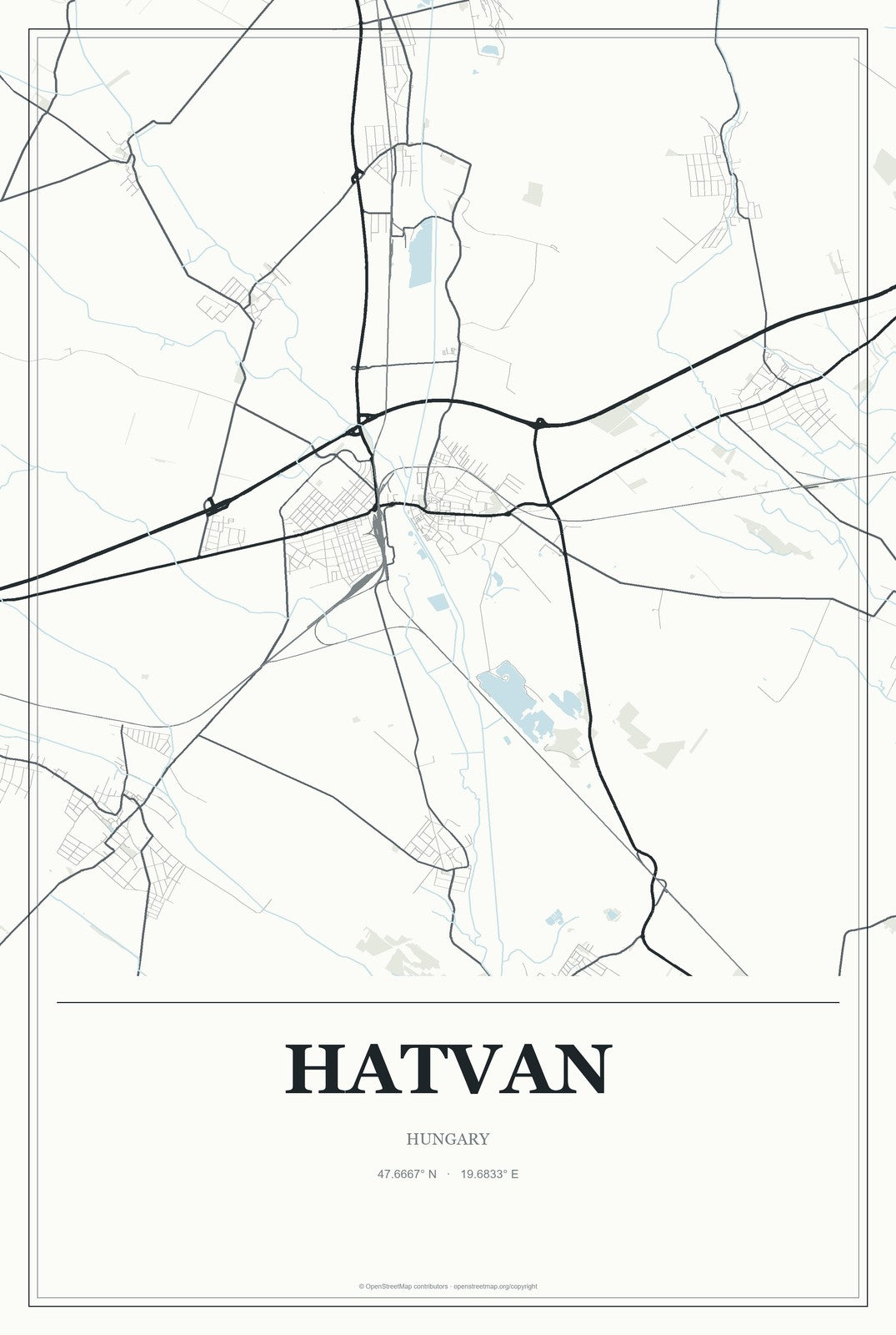 Hatvan, Hungary City Map Aluminum Sign in Gallery Air style