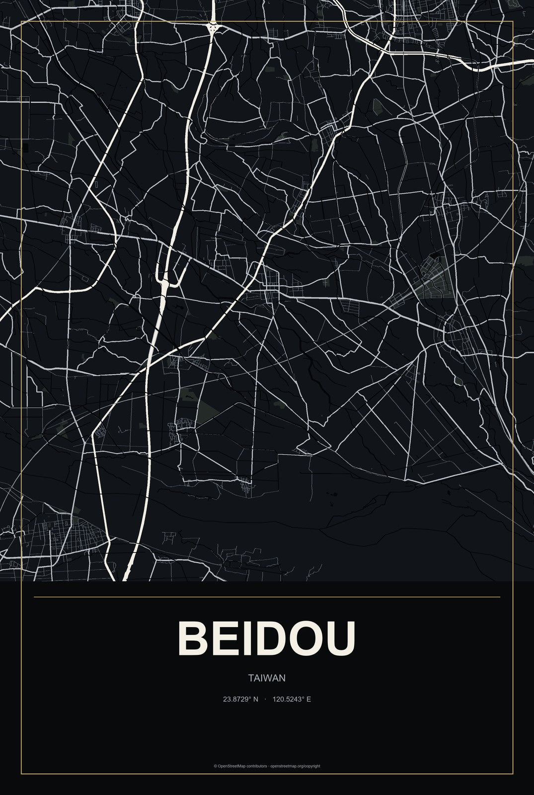 Beidou, Taiwan City Map Aluminum Sign in Metropolitan Noir style
