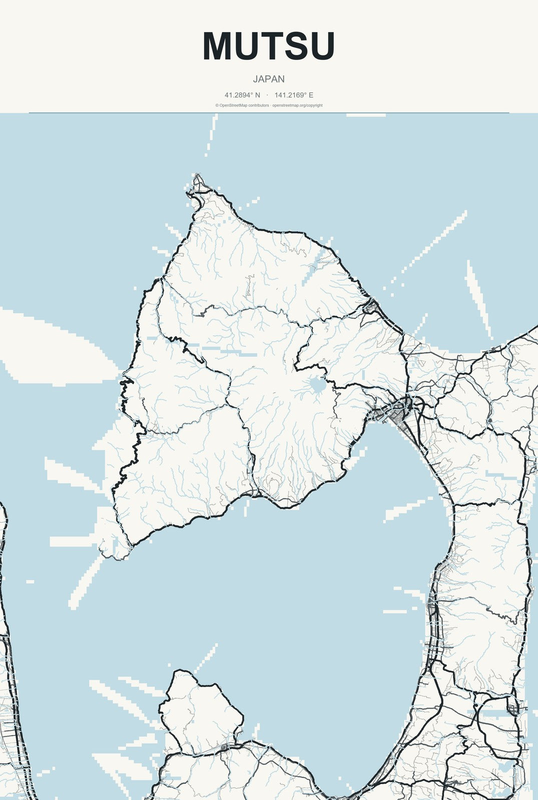 Mutsu, Japan City Map Aluminum Sign in Headline Atlas style