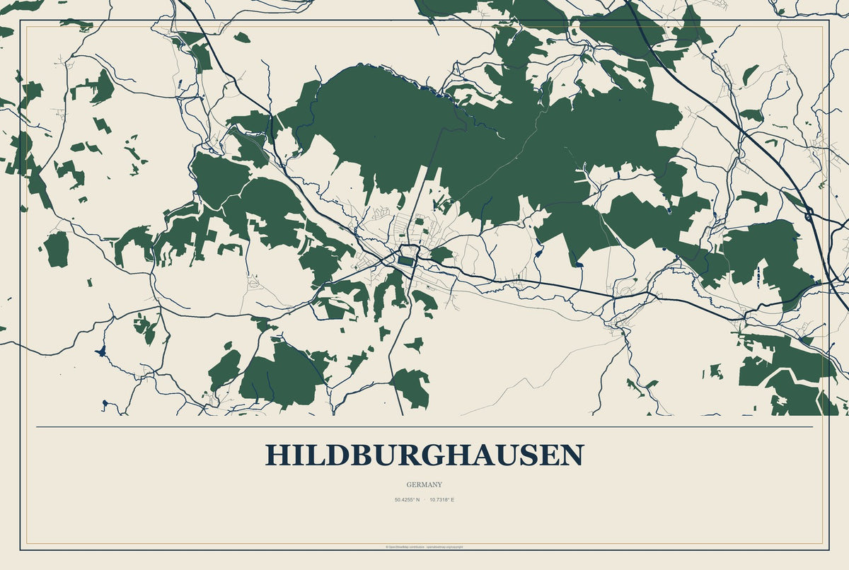 Hildburghausen, Germany City Map Aluminum Sign in Coastal Cutout style