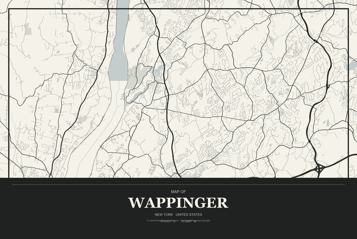 Wappinger, New York City Map Aluminum Sign in Museum Plaque style