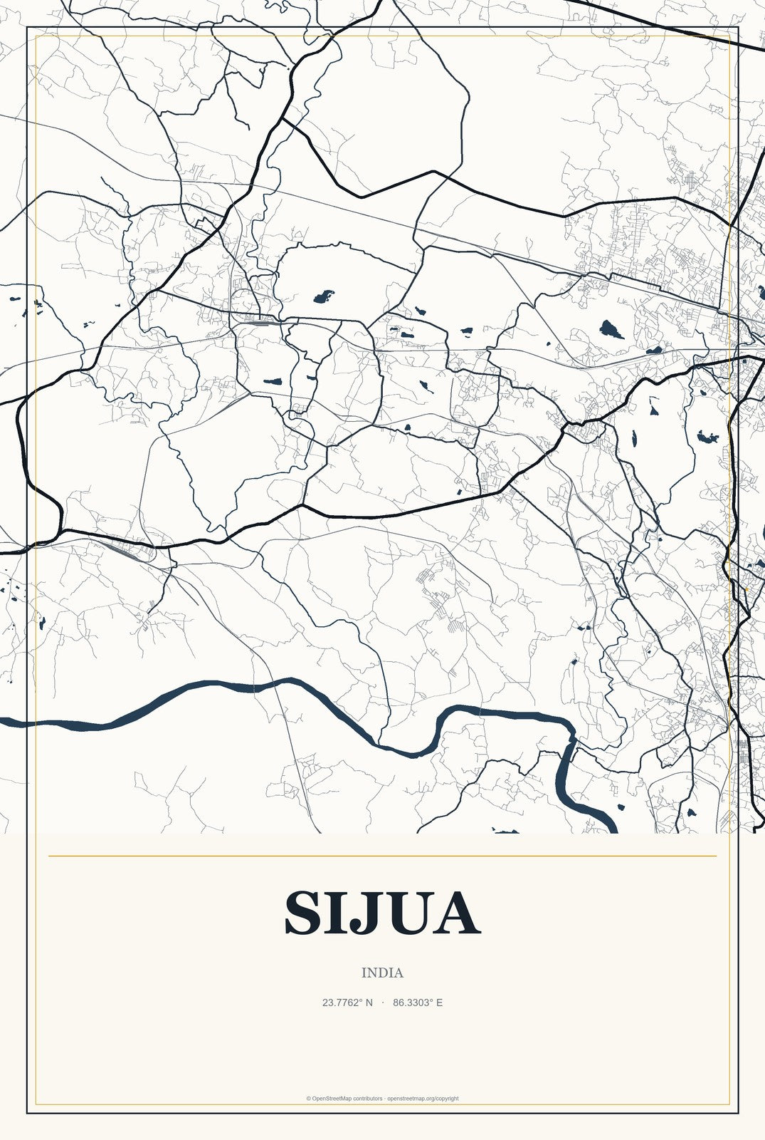 Sijua, India City Map Aluminum Sign in Citrine Modern style