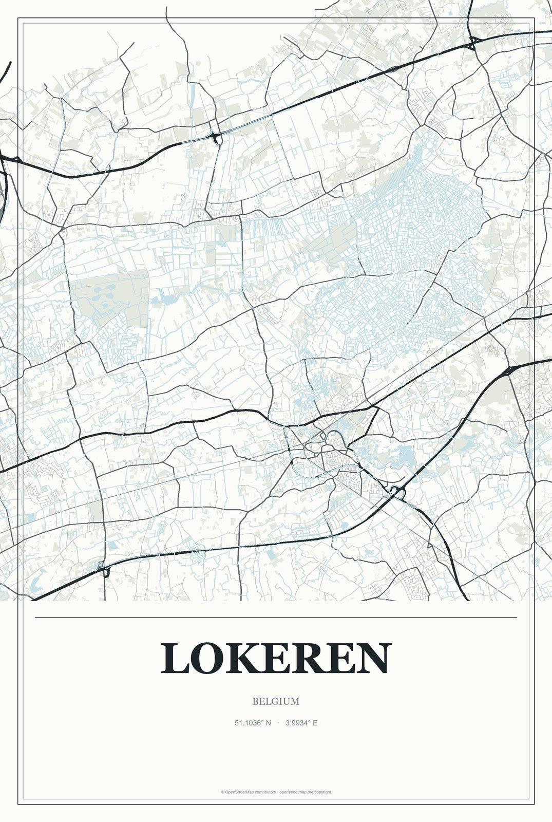 Lokeren, Belgium City Map Aluminum Sign in Gallery Air style