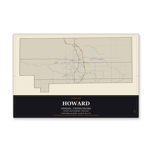 Howard County, Indiana Map Aluminum Sign in Museum Plaque style