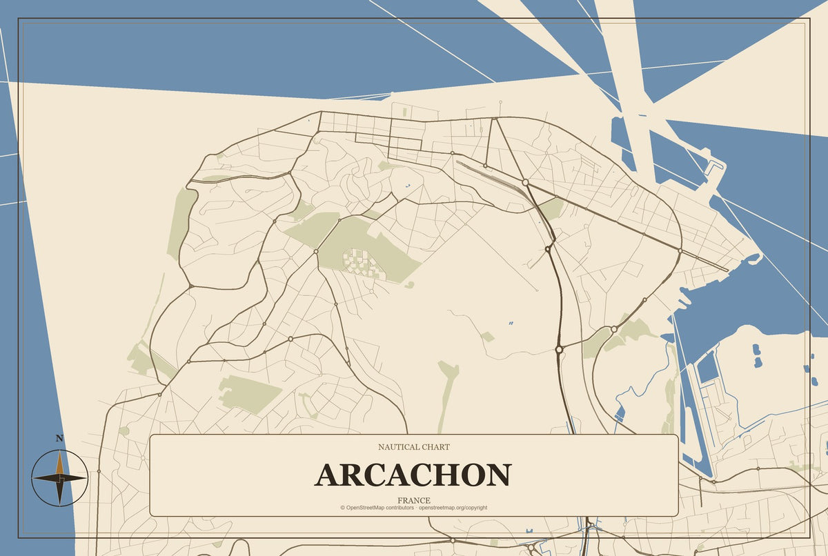 Arcachon, France City Map Aluminum Sign in Heritage Nautical style