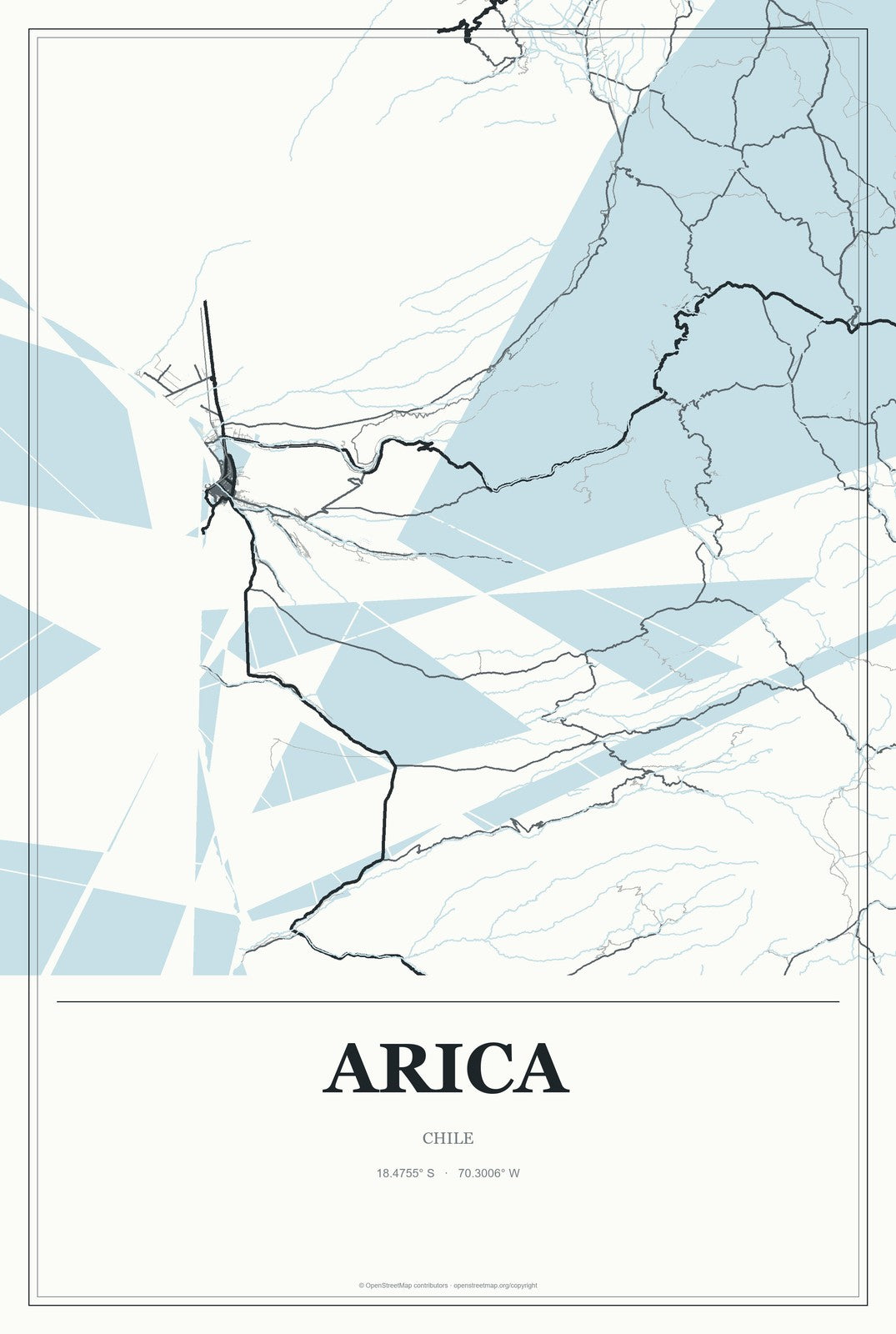 Arica, Chile City Map Aluminum Sign in Gallery Air style