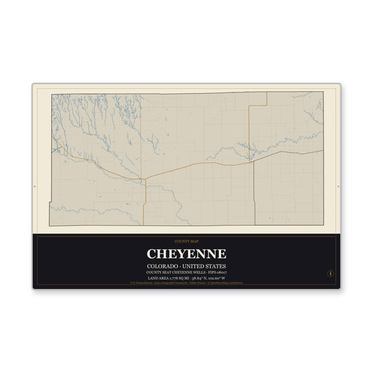 Cheyenne County, Colorado Map Aluminum Sign in Museum Plaque style