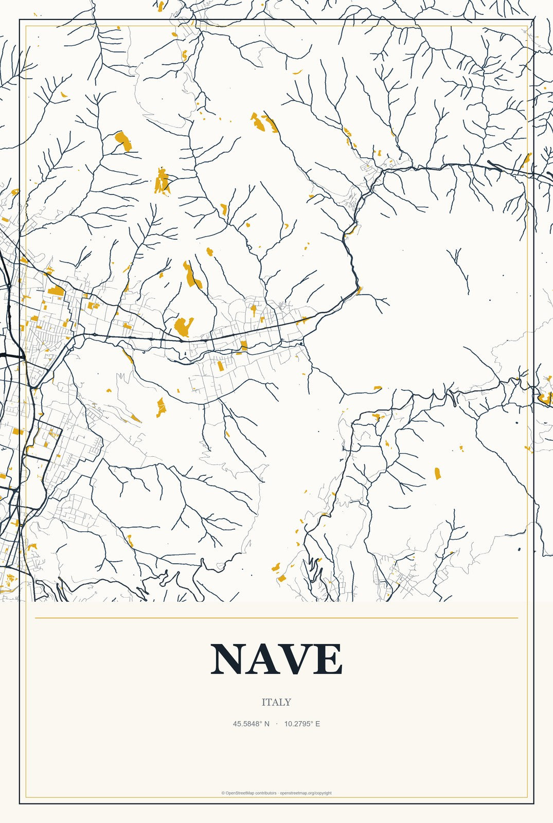 Nave, Italy City Map Aluminum Sign in Citrine Modern style