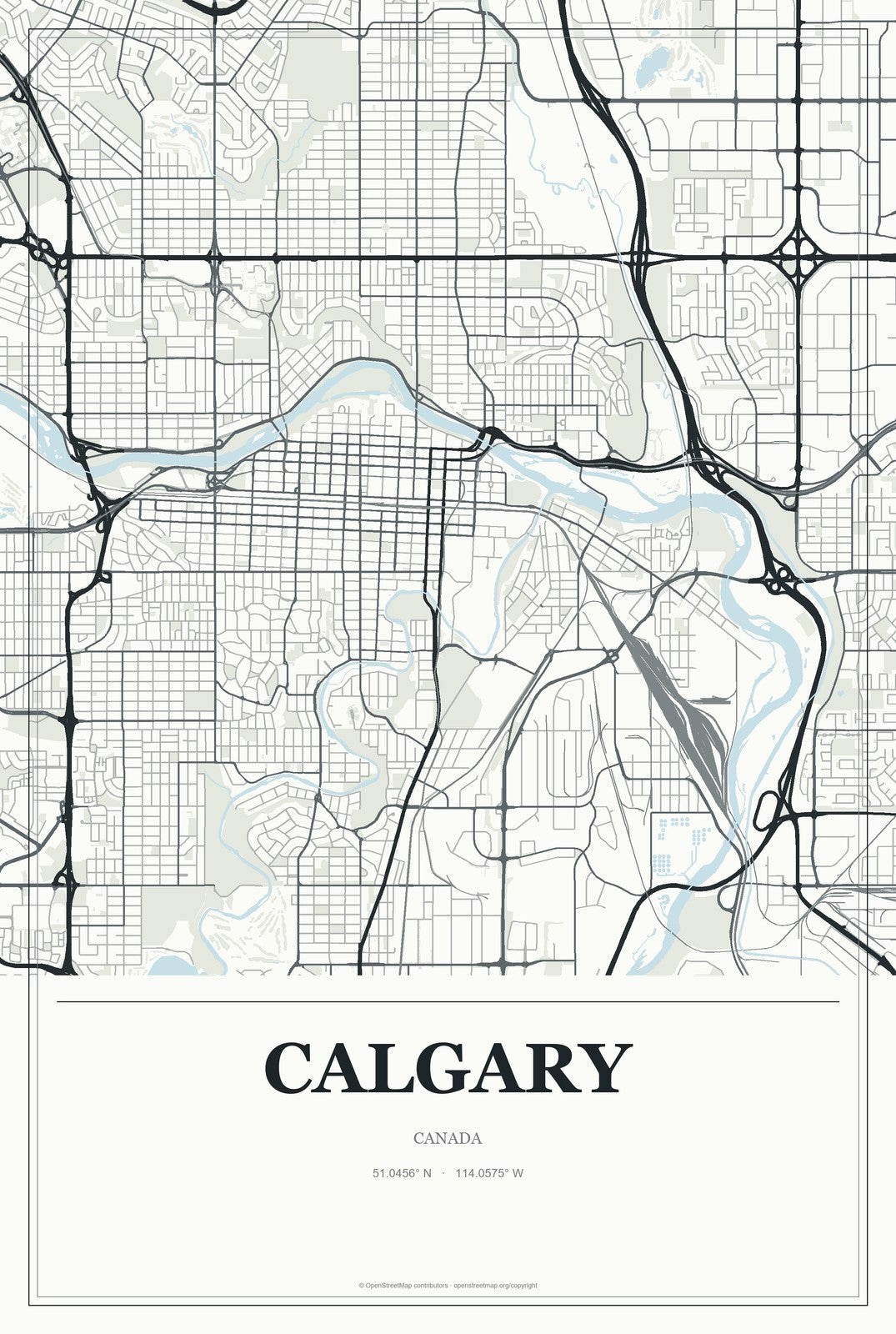 Calgary, Canada City Map Aluminum Sign in Gallery Air style