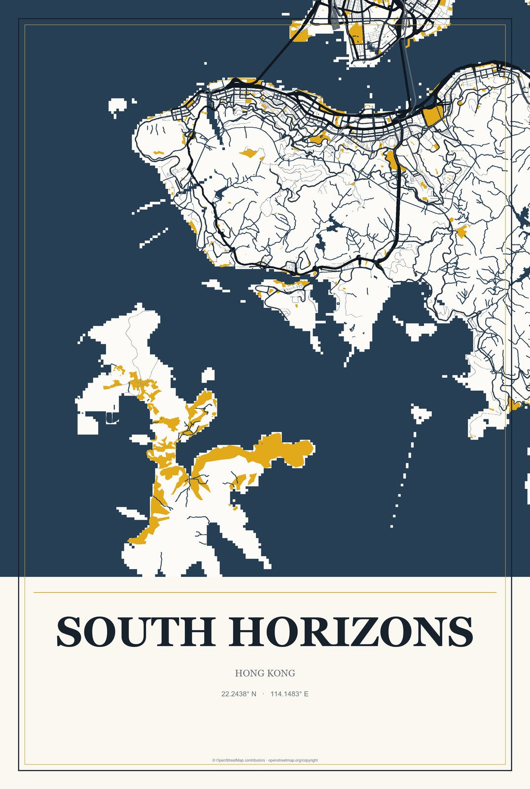 South Horizons, Hong Kong City Map Aluminum Sign in Citrine Modern style