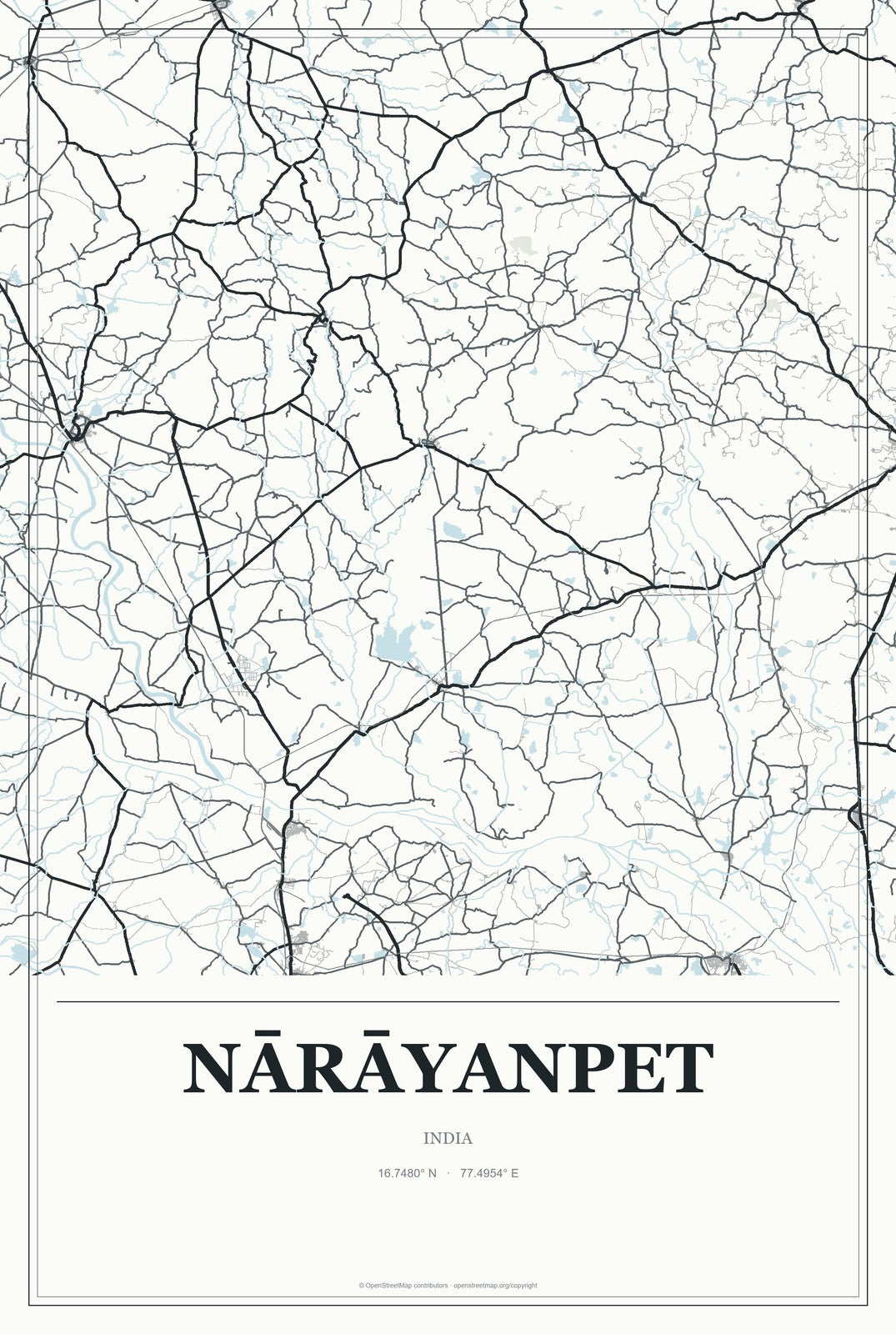 Nārāyanpet, India City Map Aluminum Sign in Gallery Air style