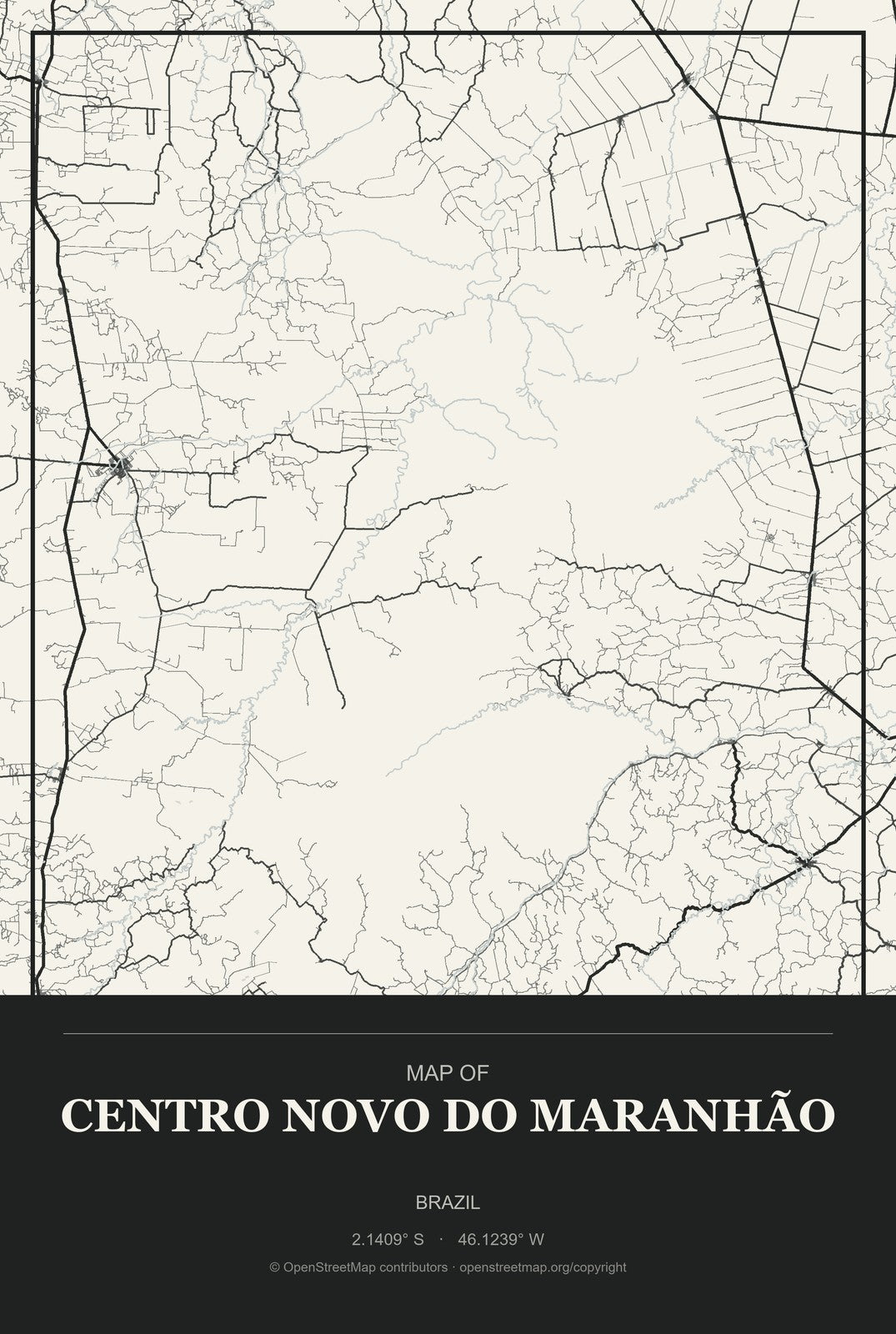 Centro Novo do Maranhão, Brazil City Map Aluminum Sign in Museum Plaque style