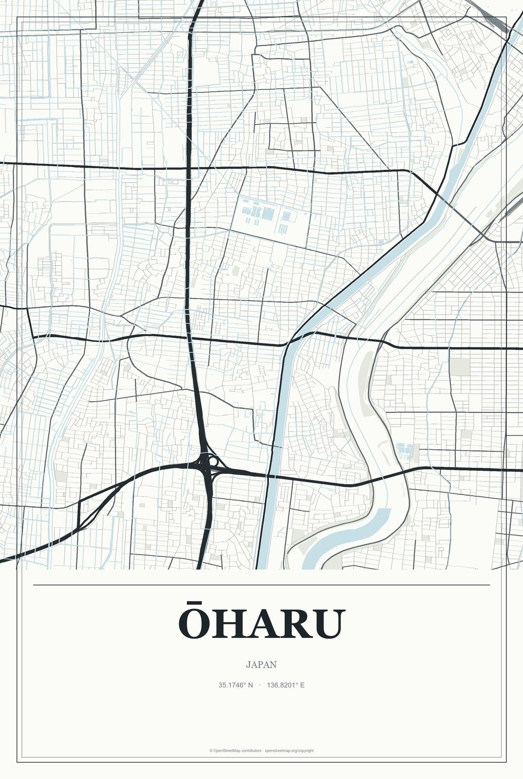 Ōharu, Japan City Map Aluminum Sign in Gallery Air style