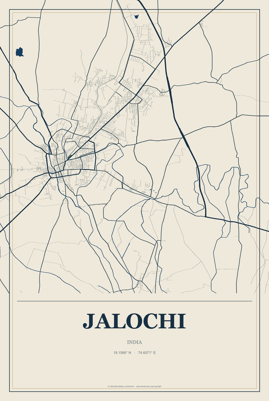 Jalochi, India City Map Aluminum Sign in Coastal Cutout style