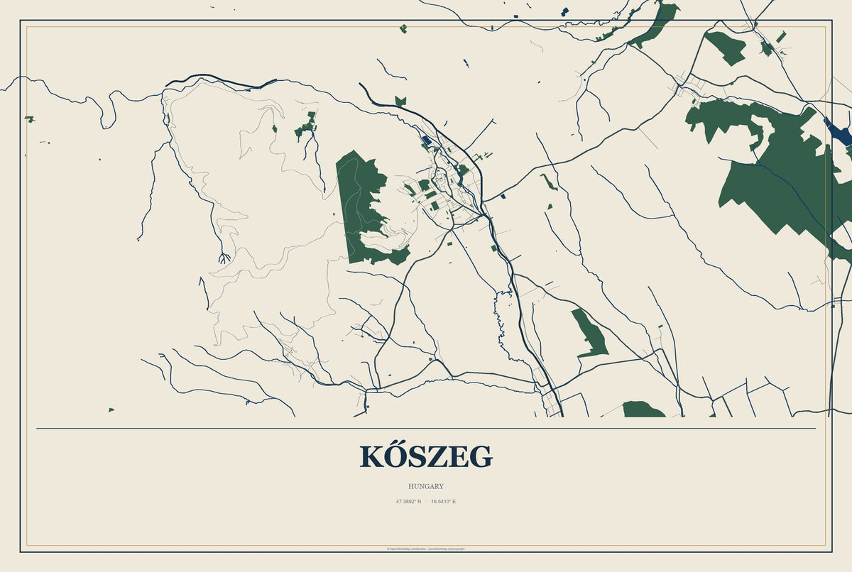 Kőszeg, Hungary City Map Aluminum Sign in Coastal Cutout style