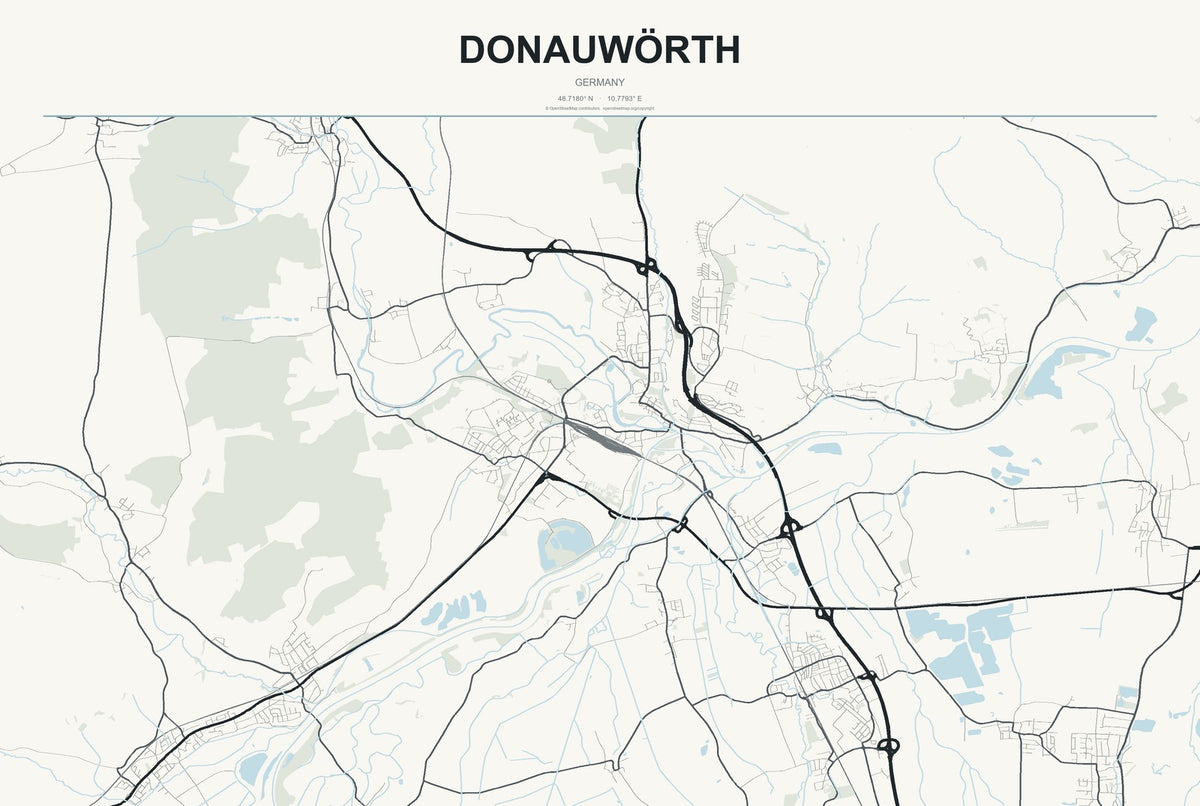 Donauwörth, Germany City Map Aluminum Sign in Headline Atlas style
