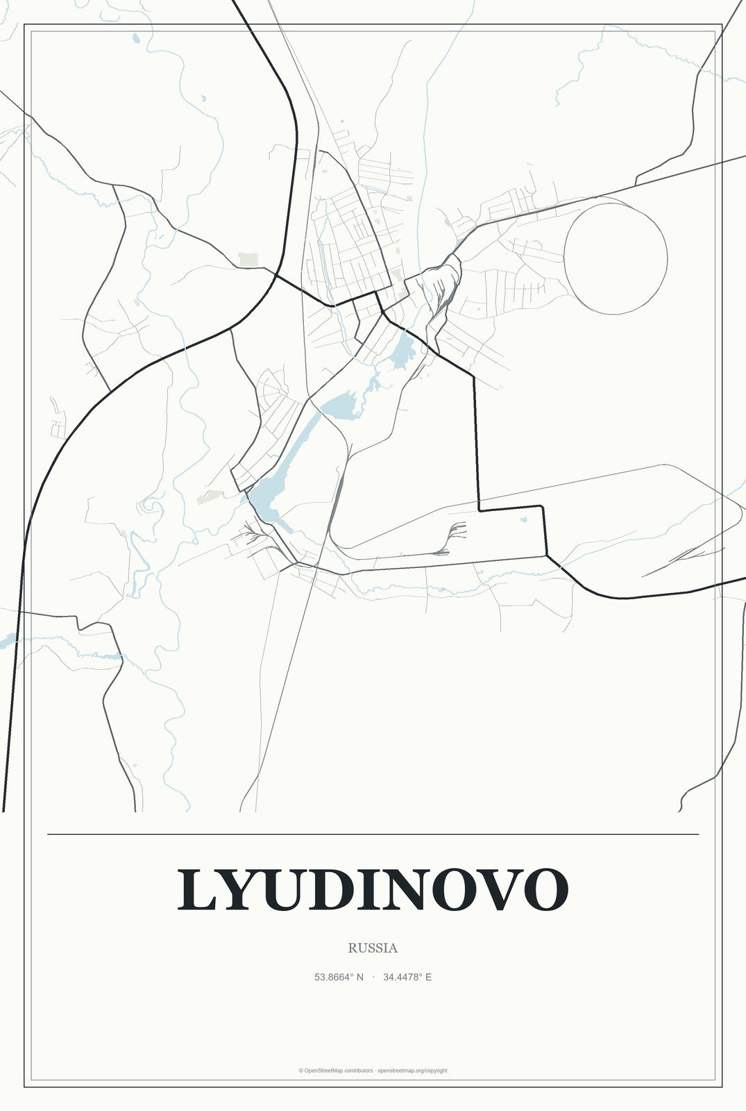 Lyudinovo, Russia City Map Aluminum Sign in Gallery Air style