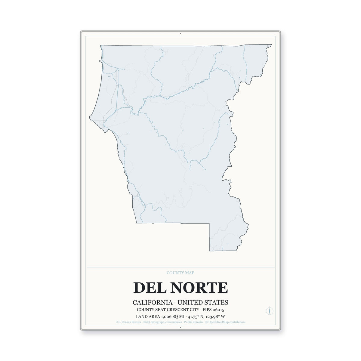 Del Norte County, California Map Aluminum Sign in Gallery Air style