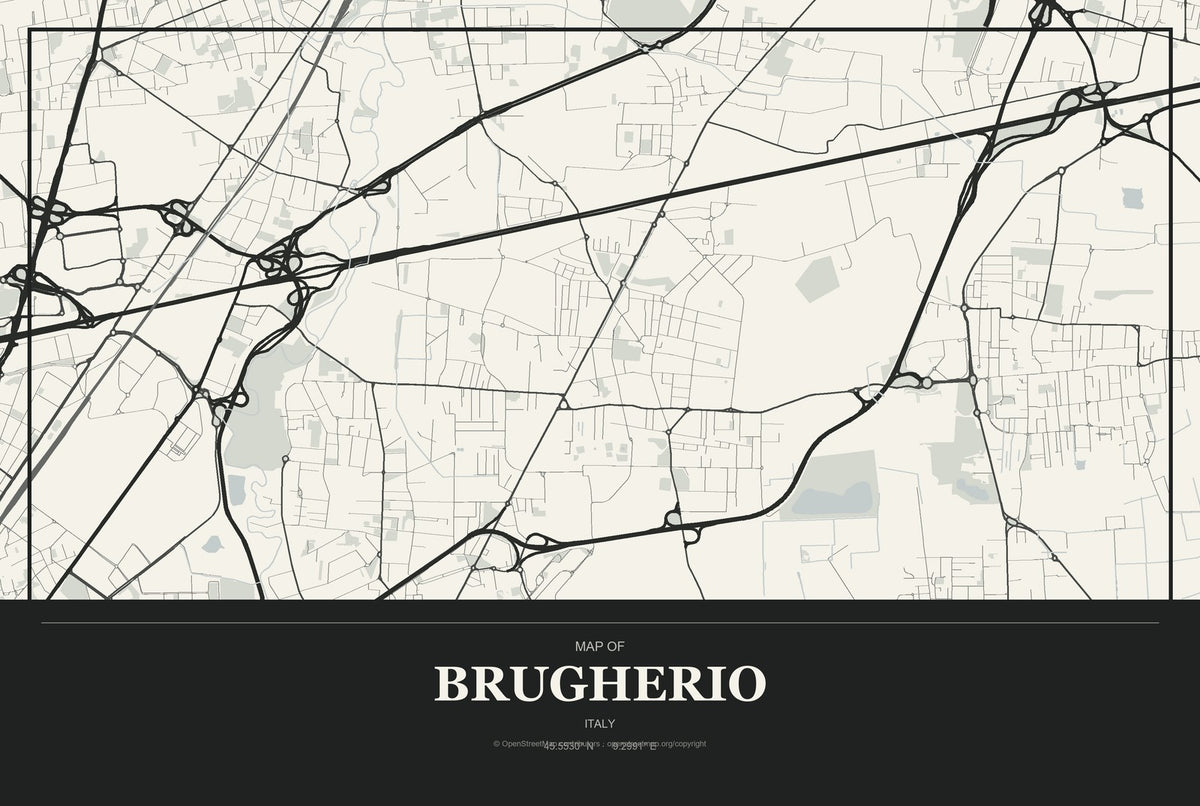 Brugherio, Italy City Map Aluminum Sign in Museum Plaque style