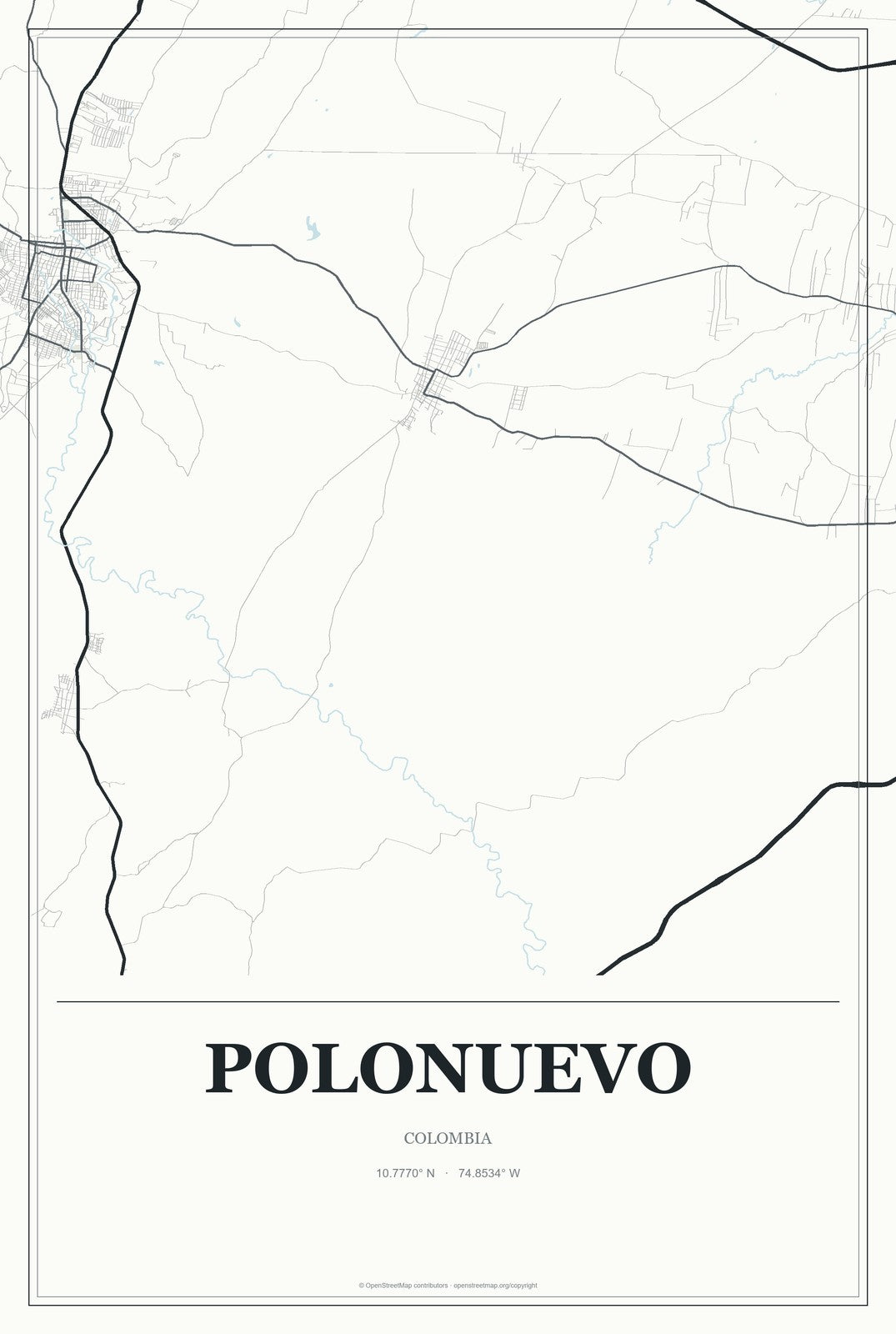 Polonuevo, Colombia City Map Aluminum Sign in Gallery Air style