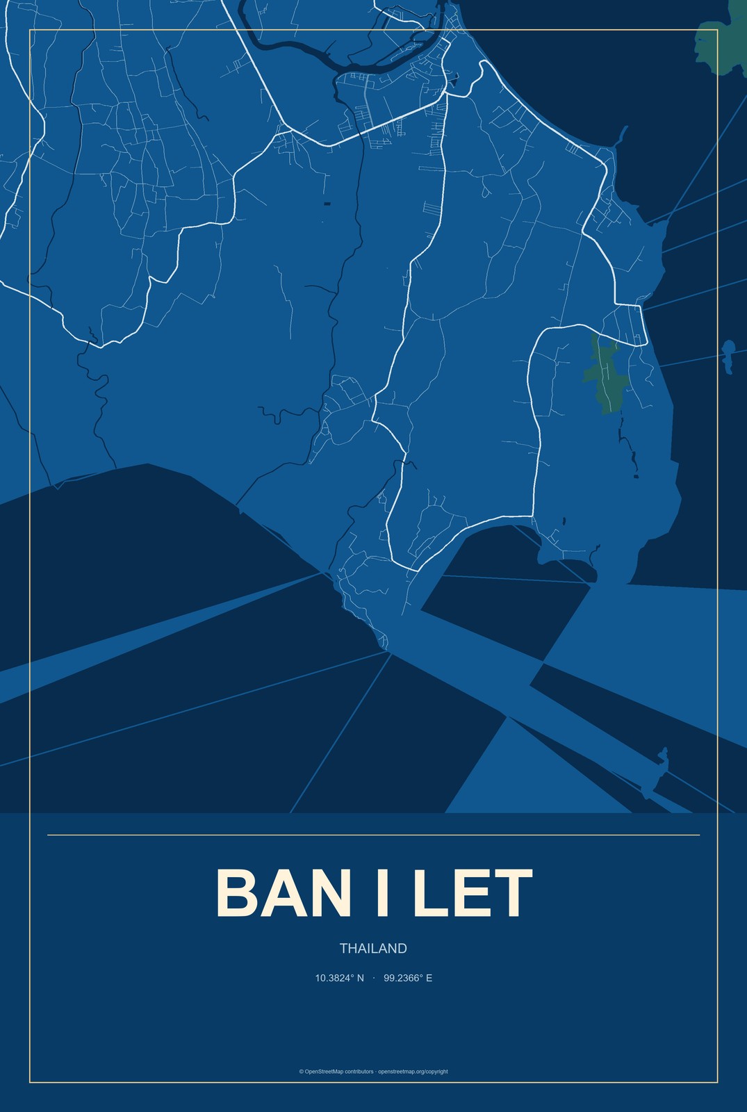 Ban I Let, Thailand City Map Aluminum Sign in Harbor Cobalt style