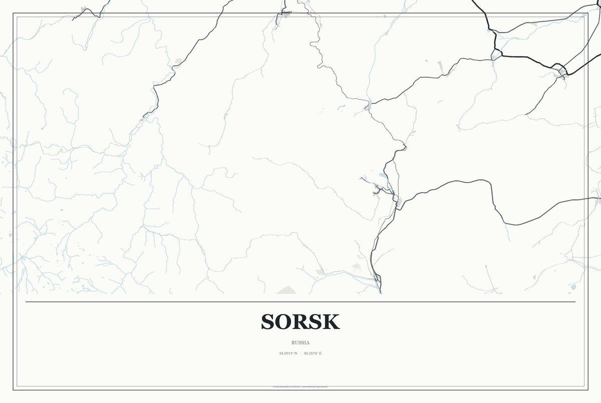 Sorsk, Russia City Map Aluminum Sign in Gallery Air style