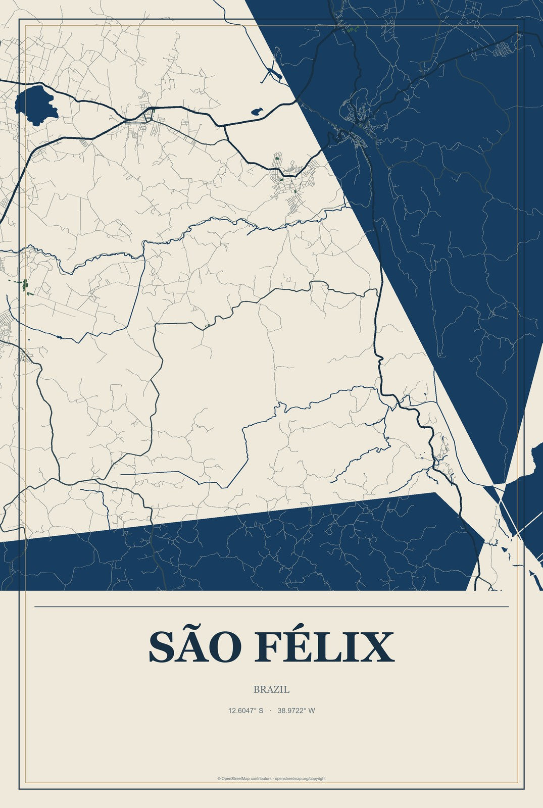 São Félix, Brazil City Map Aluminum Sign in Coastal Cutout style