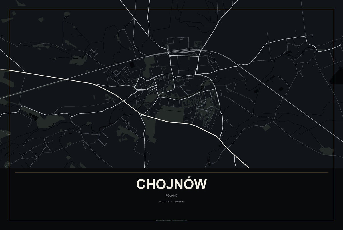 Chojnów, Poland City Map Aluminum Sign in Metropolitan Noir style