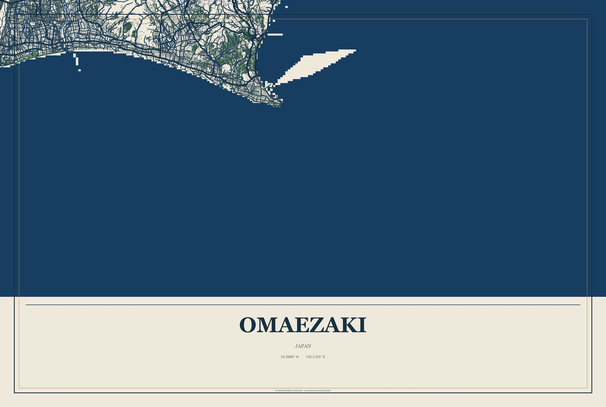 Omaezaki, Japan City Map Aluminum Sign in Coastal Cutout style