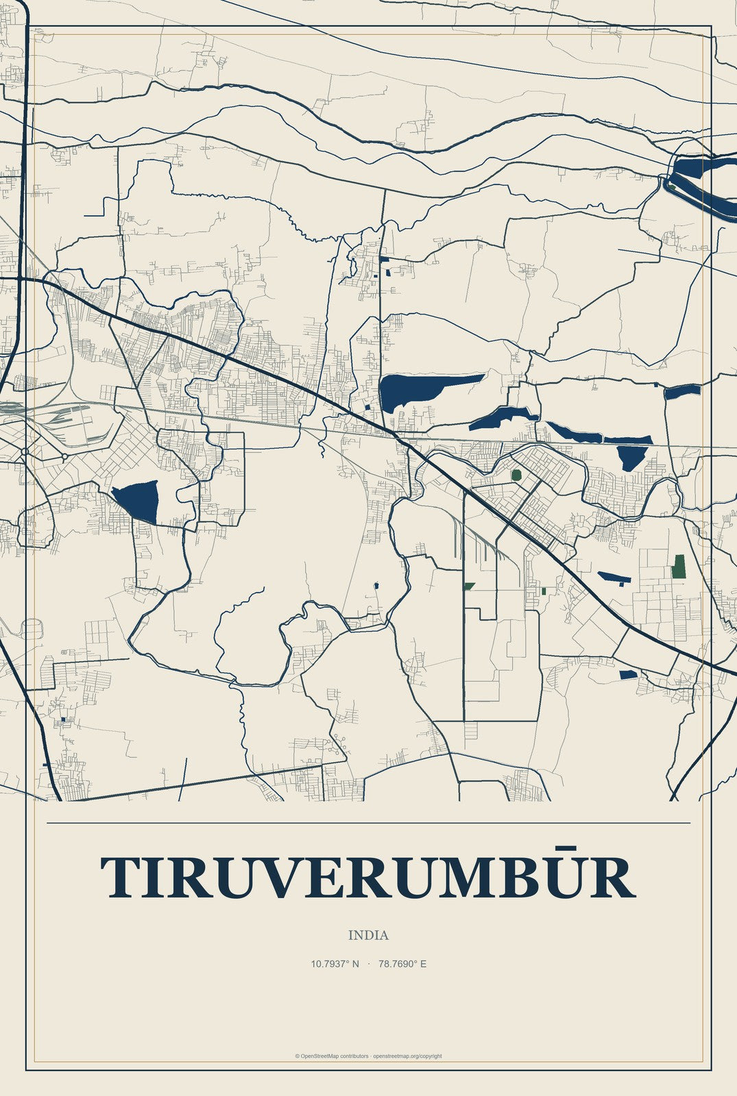 Tiruverumbūr, India City Map Aluminum Sign in Coastal Cutout style