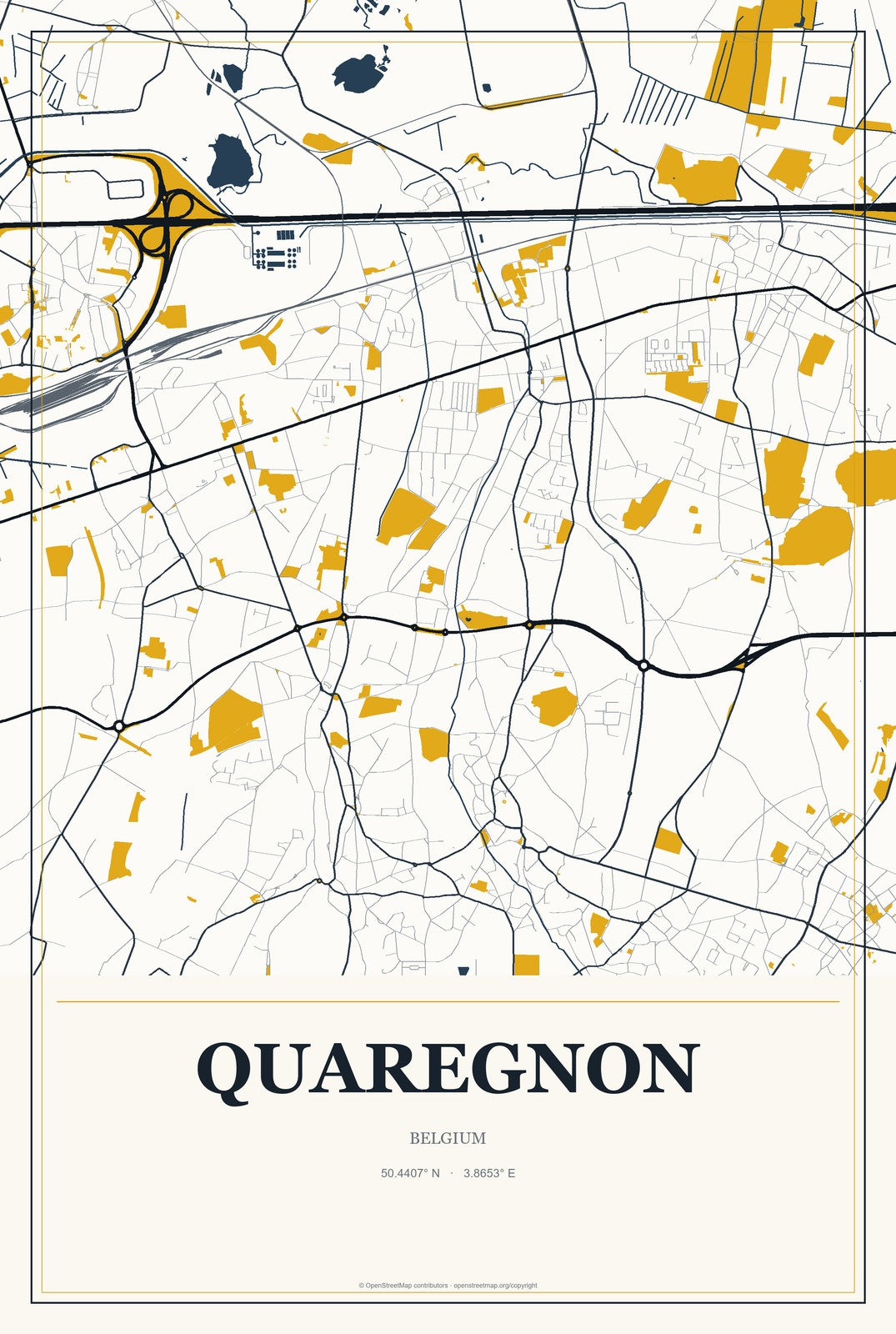 Quaregnon, Belgium City Map Aluminum Sign in Citrine Modern style