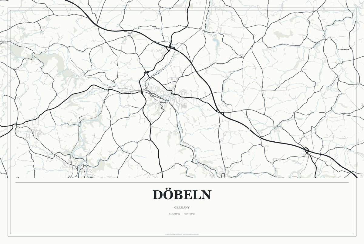 Döbeln, Germany City Map Aluminum Sign in Gallery Air style