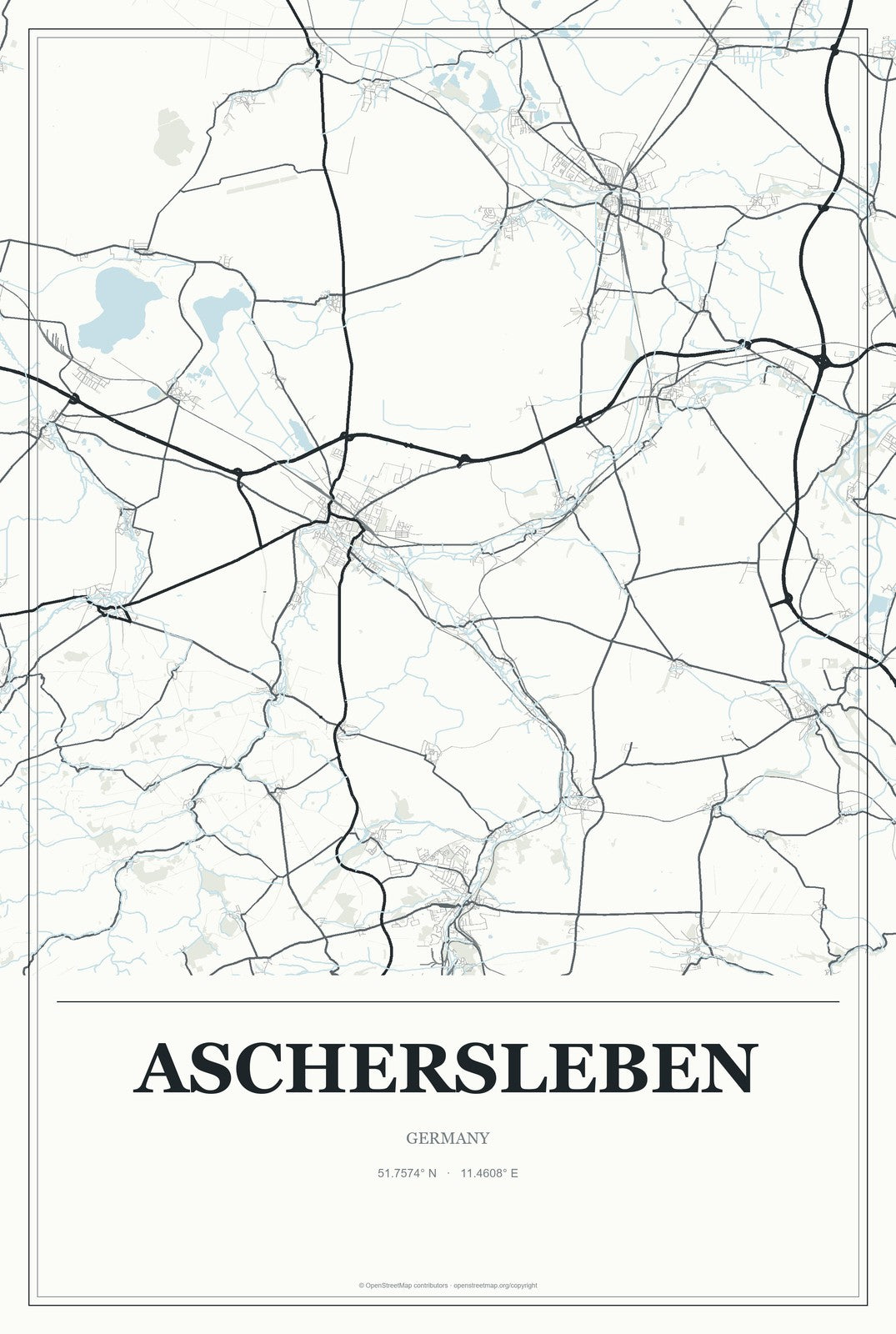 Aschersleben, Germany City Map Aluminum Sign in Gallery Air style