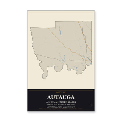 Autauga County, Alabama map in Museum Plaque style