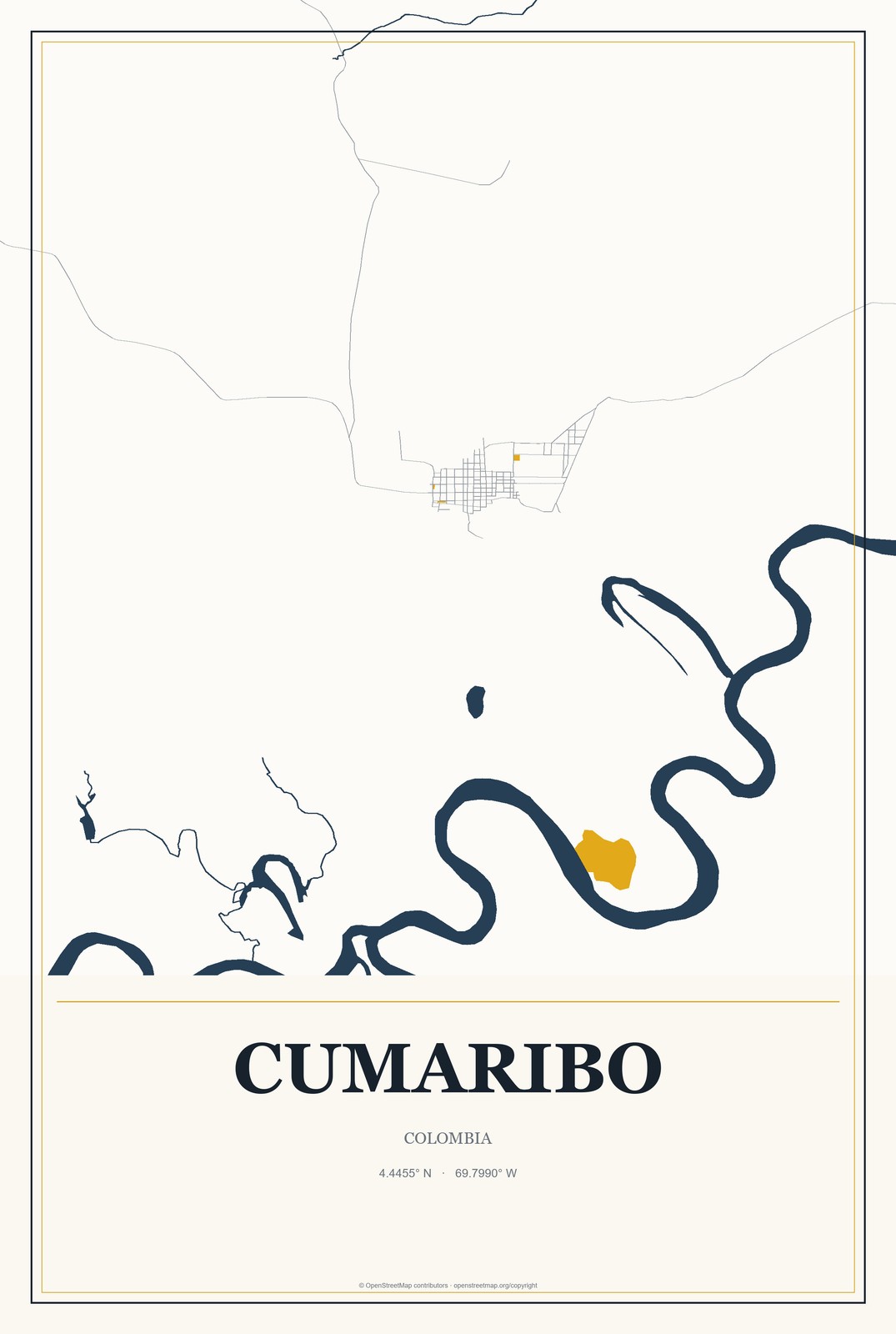 Cumaribo, Colombia City Map Aluminum Sign in Citrine Modern style