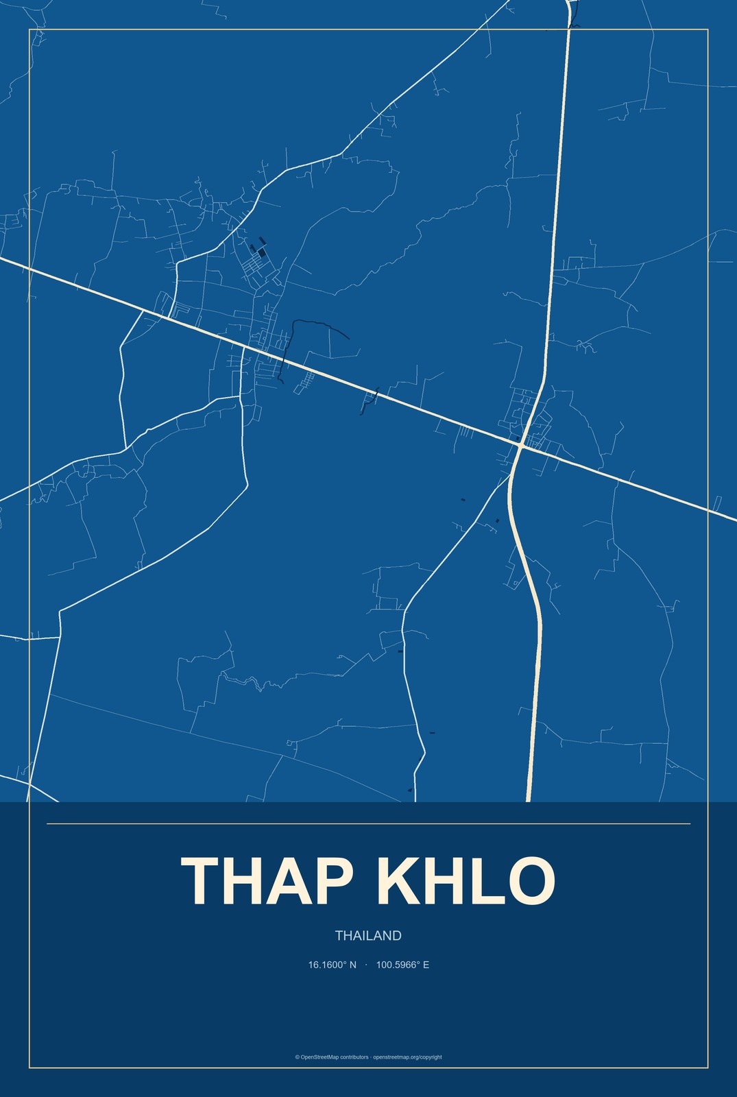 Thap Khlo, Thailand City Map Aluminum Sign in Harbor Cobalt style