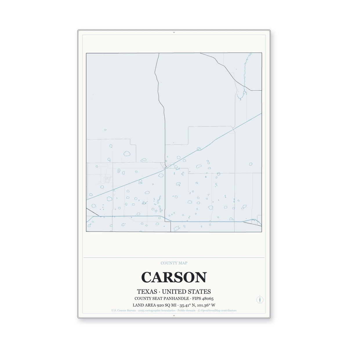 Carson County, Texas Map Aluminum Sign in Gallery Air style