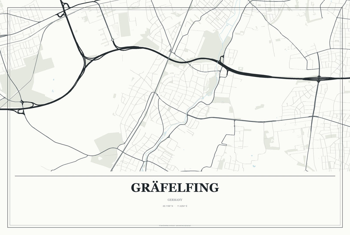 Gräfelfing, Germany City Map Aluminum Sign in Gallery Air style