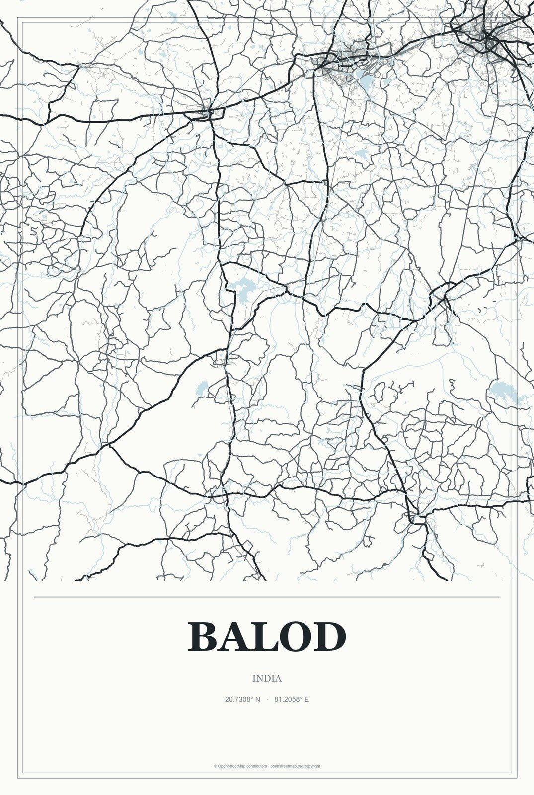 Balod, India City Map Aluminum Sign in Gallery Air style