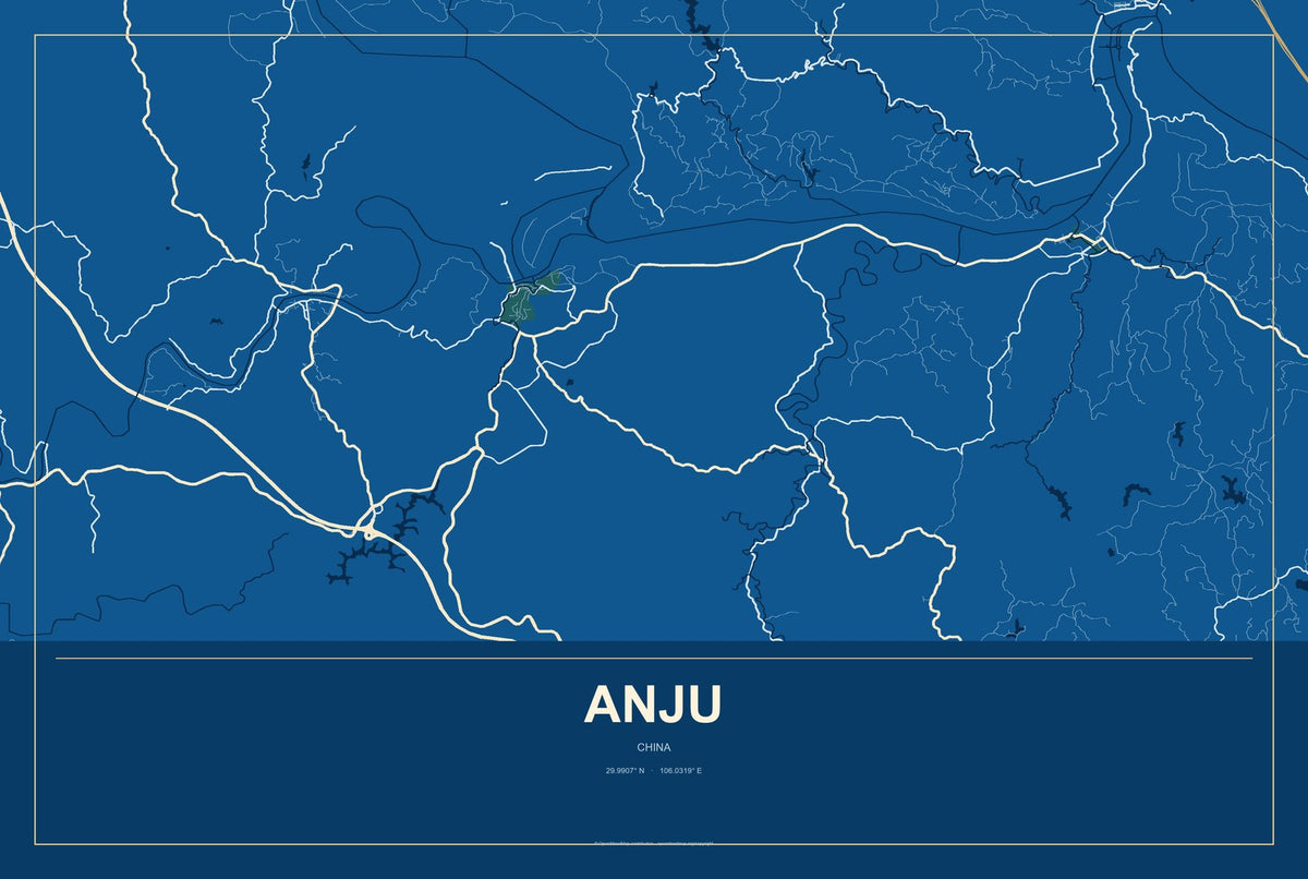 Anju, China City Map Aluminum Sign in Harbor Cobalt style