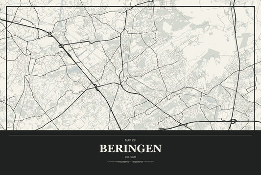 Beringen, Belgium City Map Aluminum Sign in Museum Plaque style