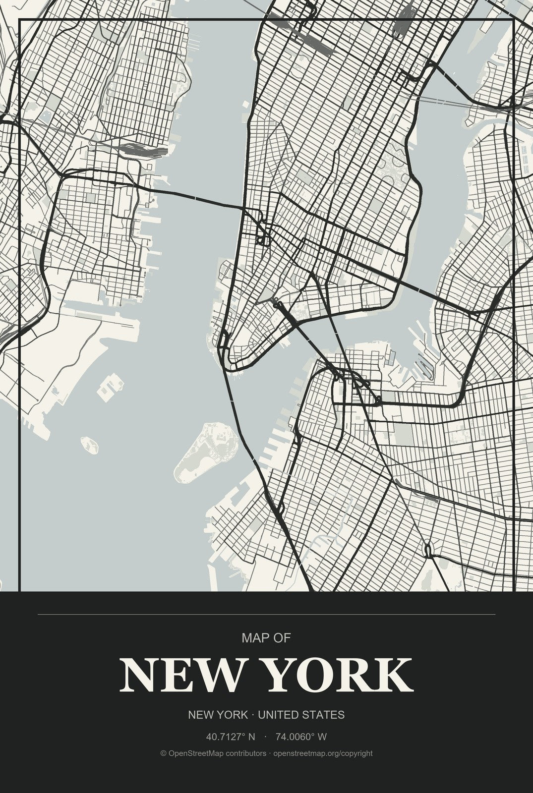 New York, New York City Map Aluminum Sign in Museum Plaque style