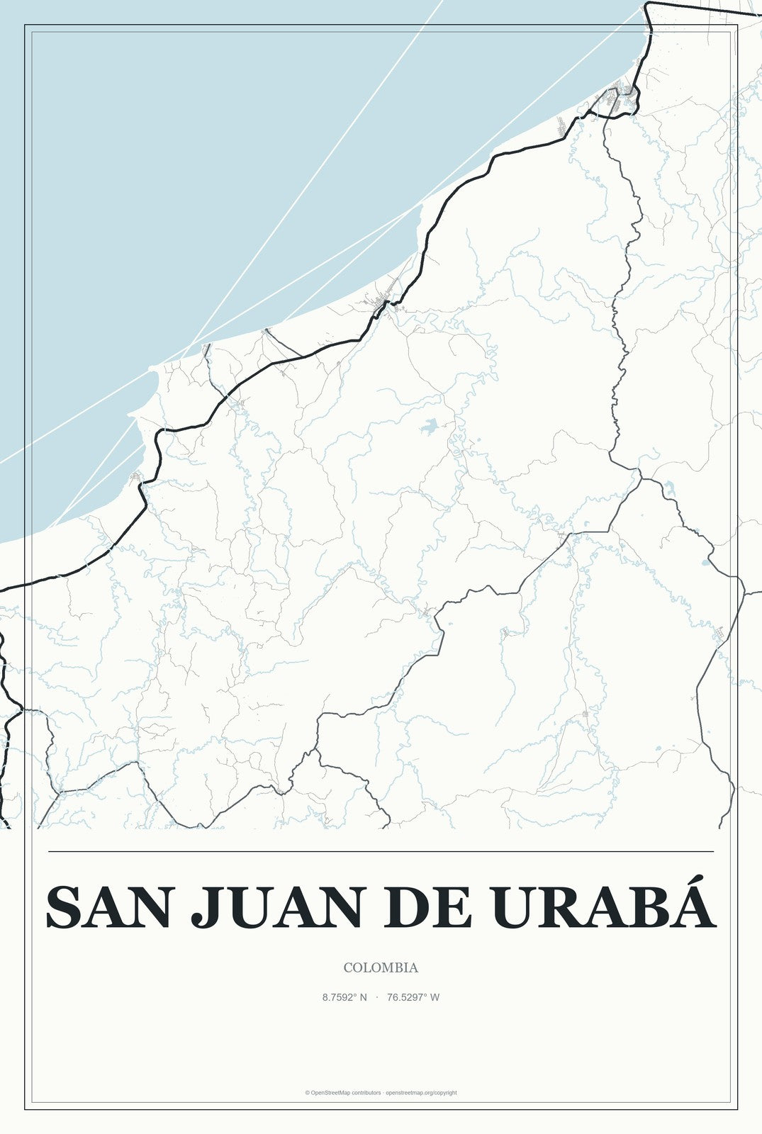 San Juan de Urabá, Colombia City Map Aluminum Sign in Gallery Air style