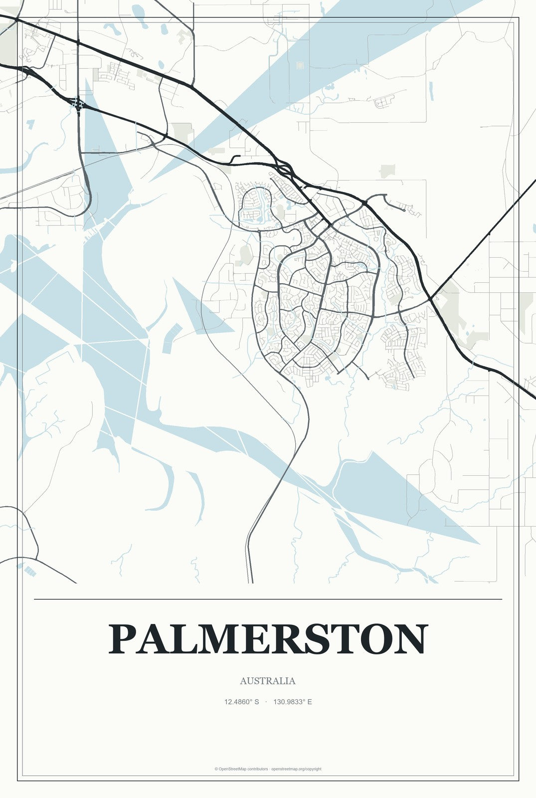 Palmerston, Australia City Map Aluminum Sign in Gallery Air style