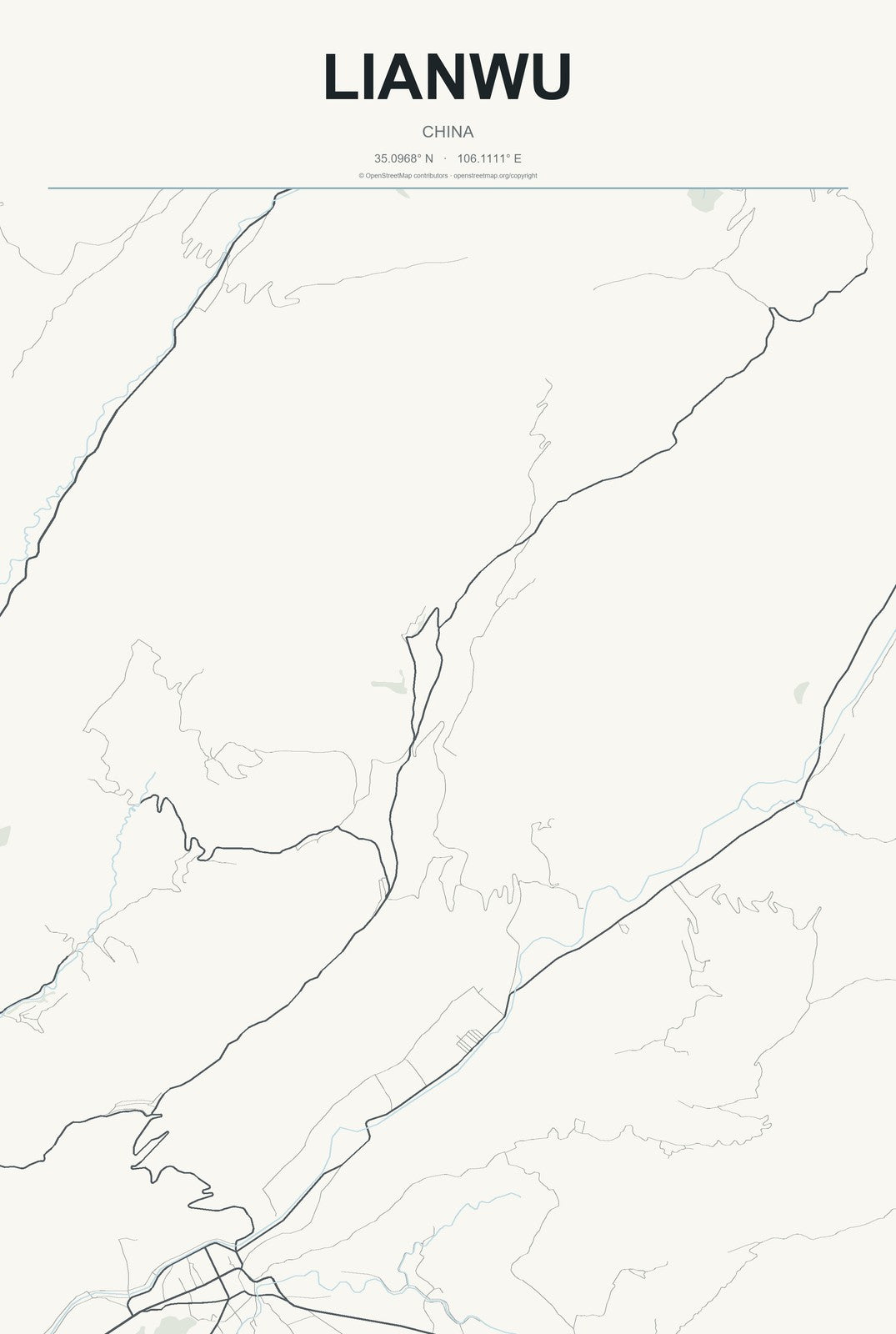 Lianwu, China City Map Aluminum Sign in Headline Atlas style