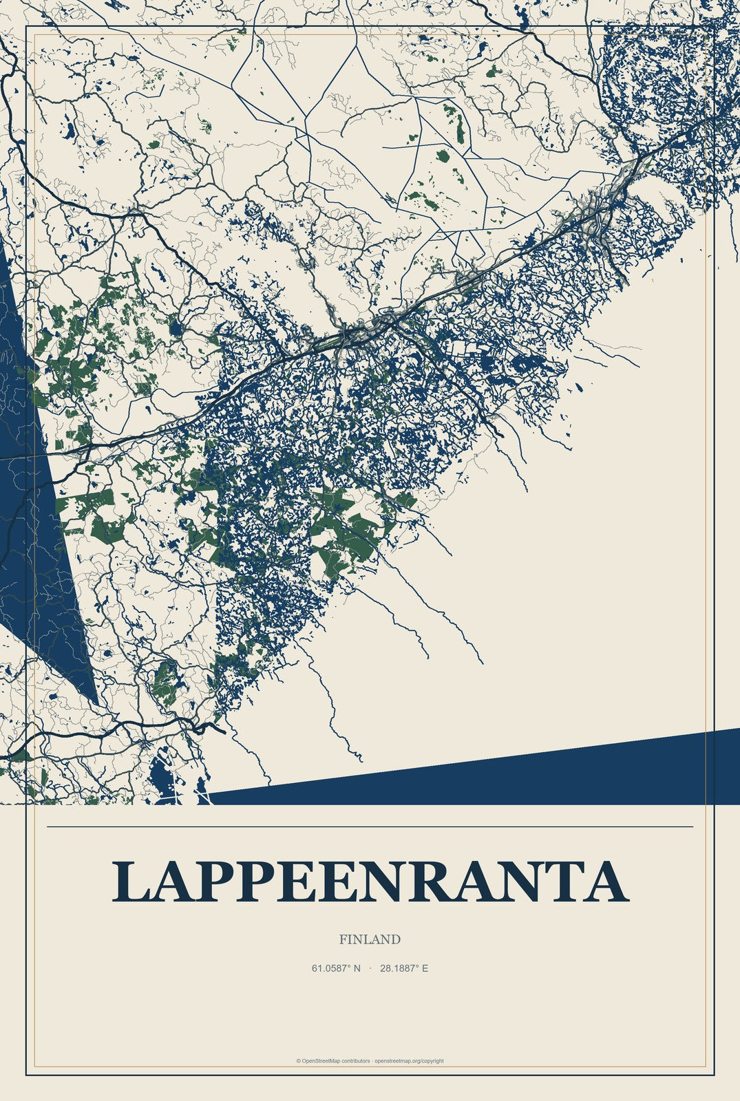 Lappeenranta, Finland City Map Aluminum Sign in Coastal Cutout style